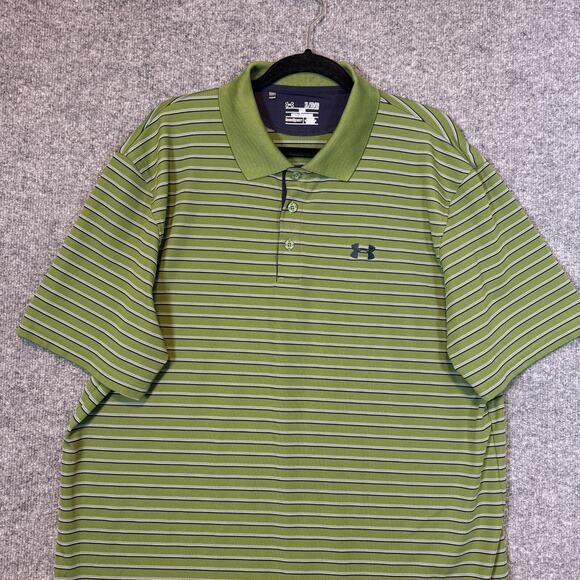 Under Armour Shirt Mens XL Green Striped Polo Short Sleeve Performance - Picture 3 of 9